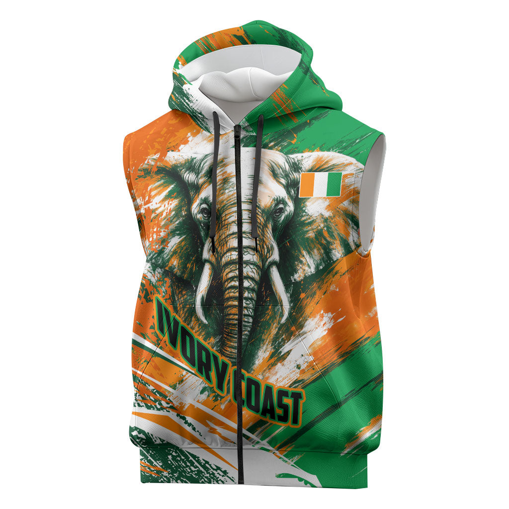 Personalized Ivory Coast Football Sleeveless Zip Hoodie Elephant Football Splatter Art