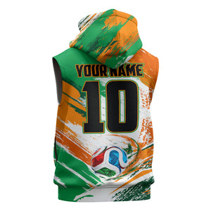 Personalized Ivory Coast Football Sleeveless Zip Hoodie Elephant Football Splatter Art