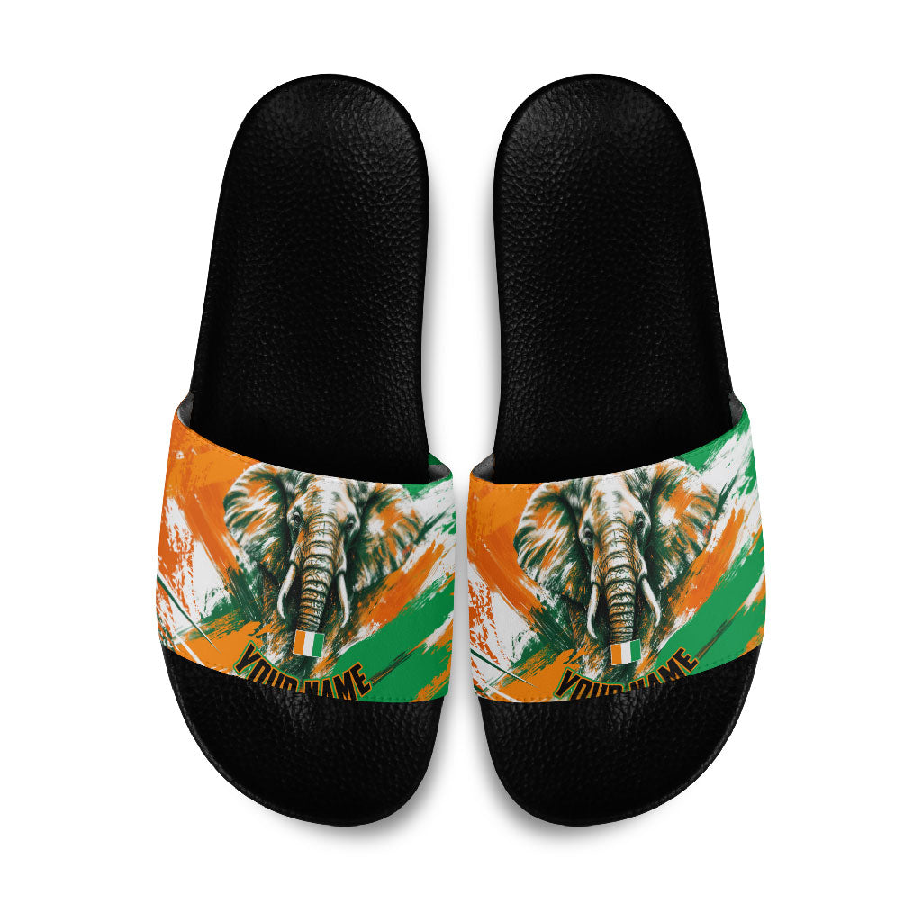 Personalized Ivory Coast Football Slide Sandals Elephant Football Splatter Art