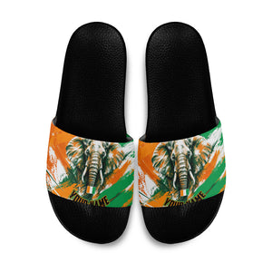 Personalized Ivory Coast Football Slide Sandals Elephant Football Splatter Art