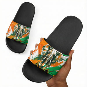 Personalized Ivory Coast Football Slide Sandals Elephant Football Splatter Art