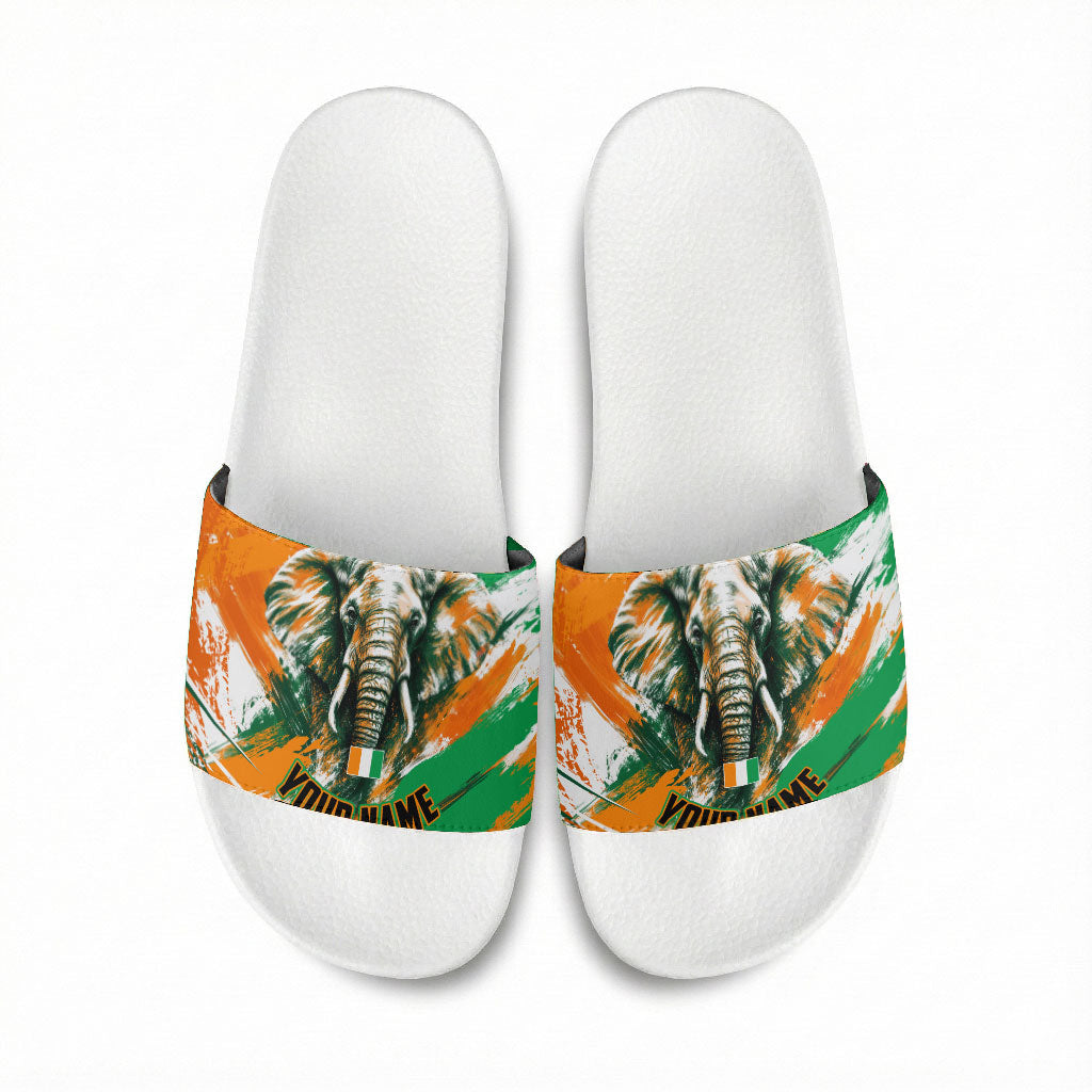 Personalized Ivory Coast Football Slide Sandals Elephant Football Splatter Art