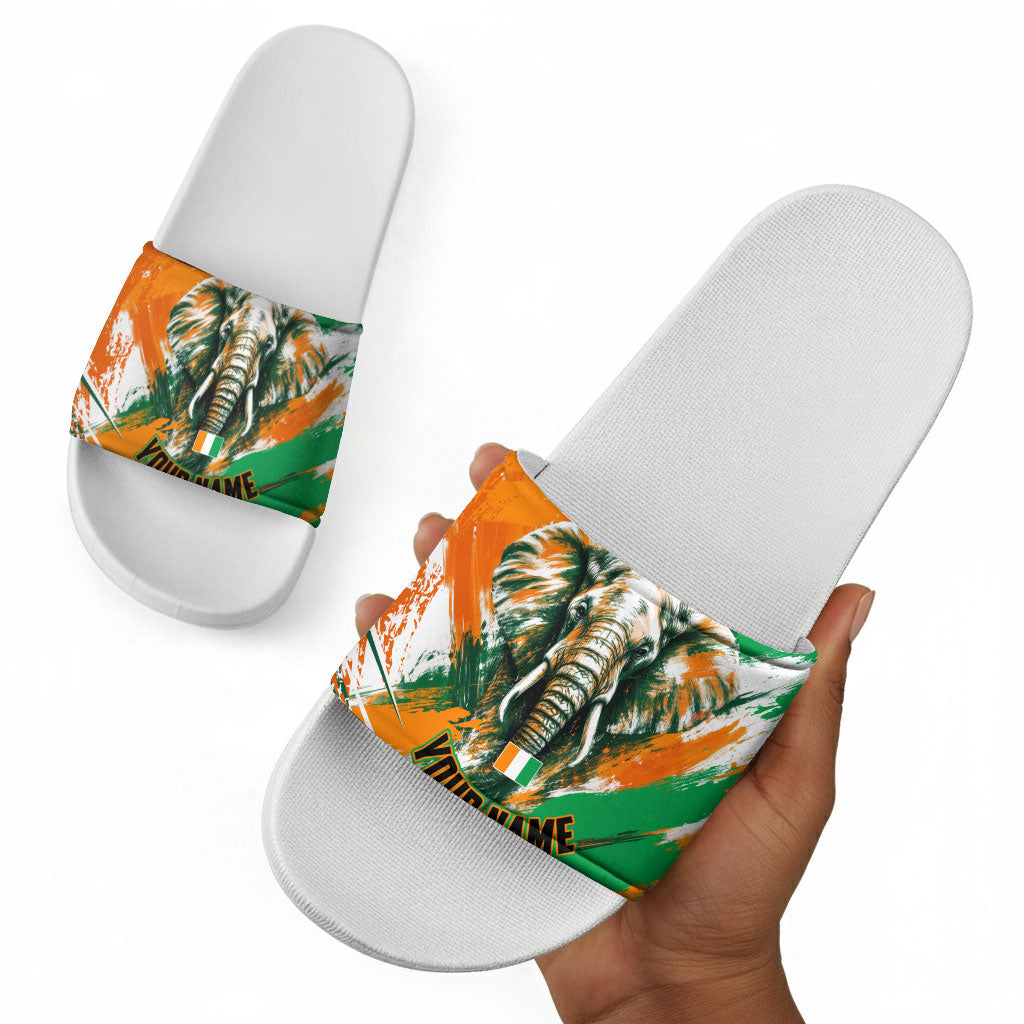 Personalized Ivory Coast Football Slide Sandals Elephant Football Splatter Art