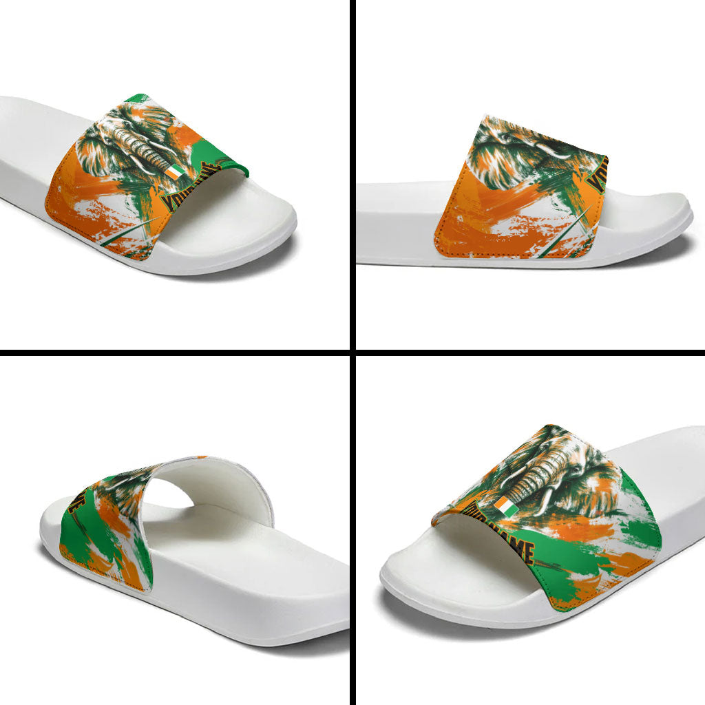 Personalized Ivory Coast Football Slide Sandals Elephant Football Splatter Art