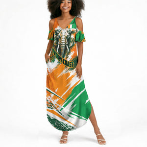 Personalized Ivory Coast Football Summer Maxi Dress Elephant Football Splatter Art
