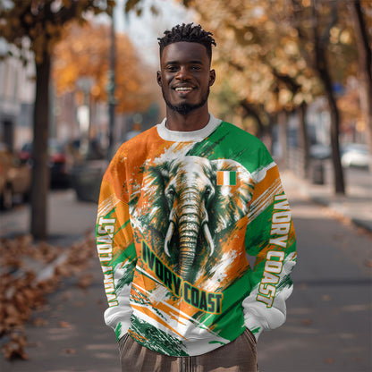 Personalized Ivory Coast Football Sweatshirt Elephant Football Splatter Art