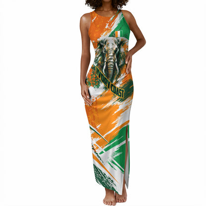 Personalized Ivory Coast Football Tank Maxi Dress Elephant Football Splatter Art
