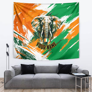Personalized Ivory Coast Football Tapestry Elephant Football Splatter Art