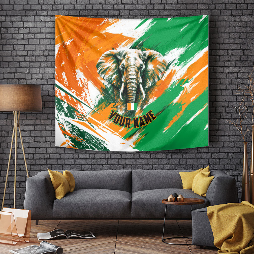 Personalized Ivory Coast Football Tapestry Elephant Football Splatter Art