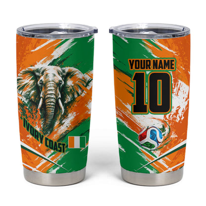 Personalized Ivory Coast Football Tumbler Cup Elephant Football Splatter Art