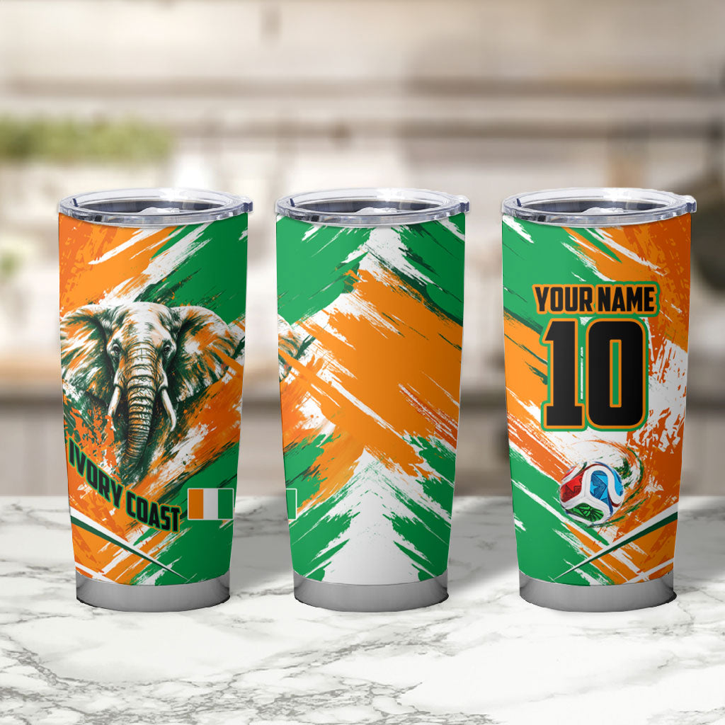 Personalized Ivory Coast Football Tumbler Cup Elephant Football Splatter Art