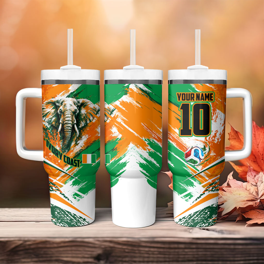 Personalized Ivory Coast Football Tumbler With Handle Elephant Football Splatter Art