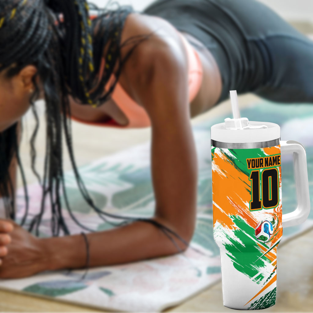 Personalized Ivory Coast Football Tumbler With Handle Elephant Football Splatter Art