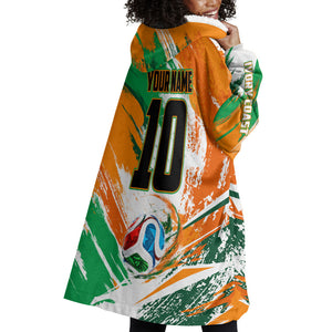 Personalized Ivory Coast Football Wearable Blanket Hoodie Elephant Football Splatter Art