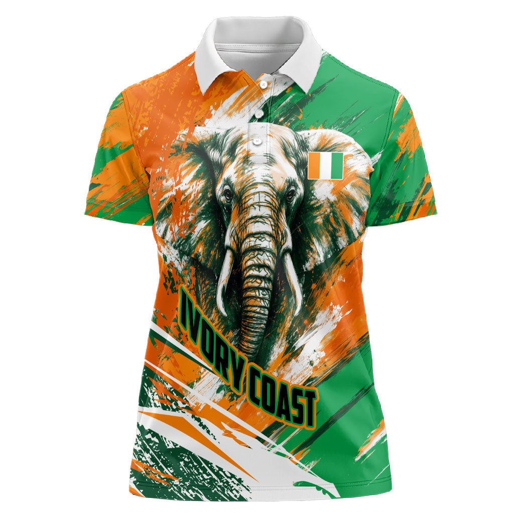 Personalized Ivory Coast Football Women Polo Shirt Elephant Football Splatter Art