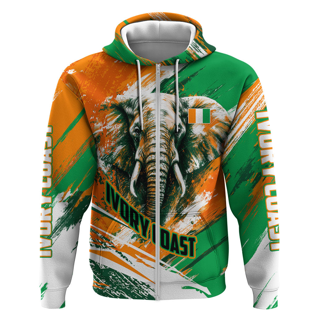 Personalized Ivory Coast Football Zip Hoodie Elephant Football Splatter Art