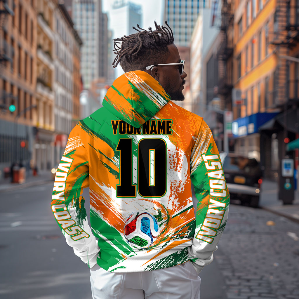 Personalized Ivory Coast Football Zip Hoodie Elephant Football Splatter Art