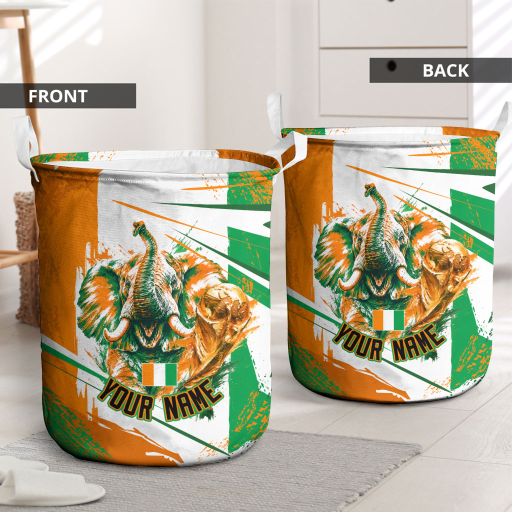 Personalized Ivory Coast Football Laundry Basket African Elephant Trophy