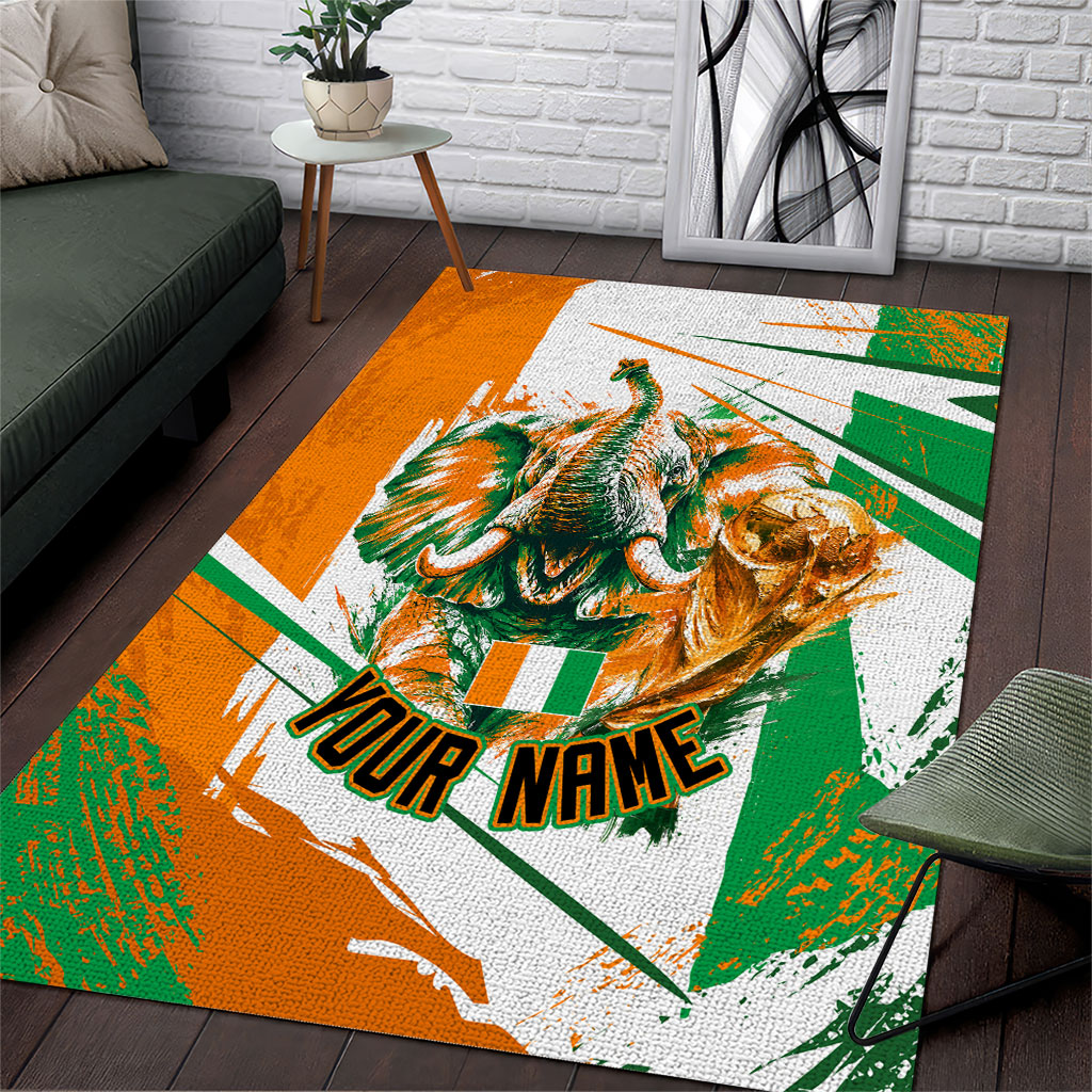 Personalized Ivory Coast Football Area Rug African Elephant Trophy