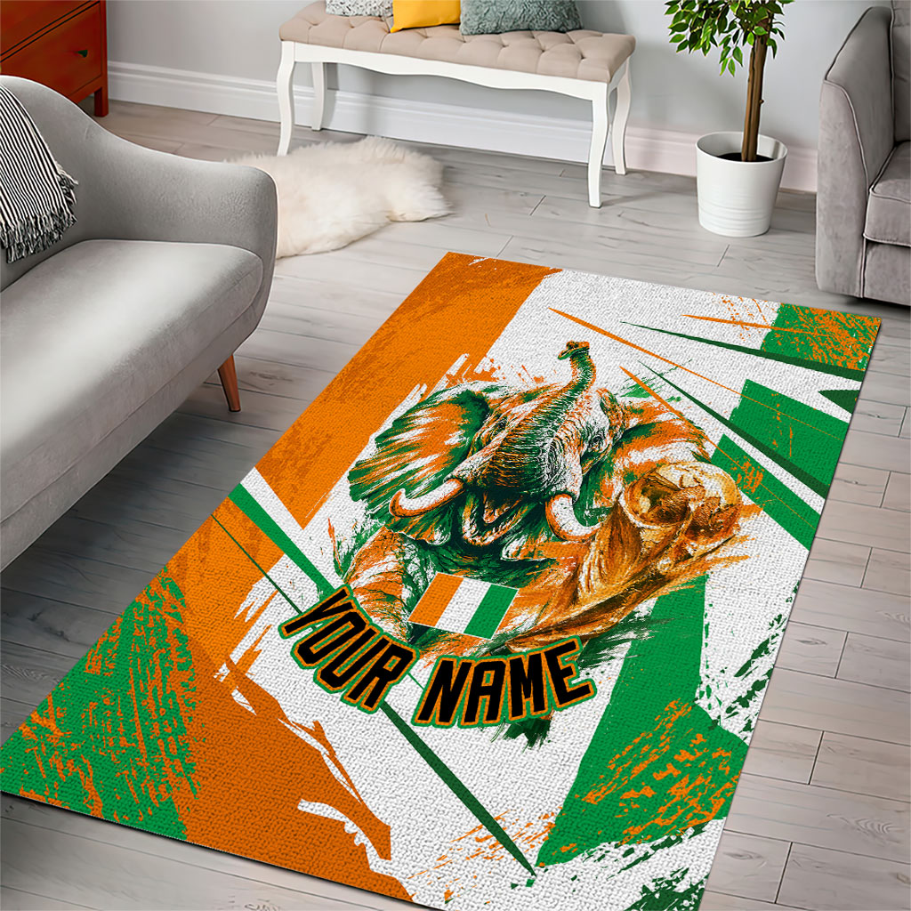 Personalized Ivory Coast Football Area Rug African Elephant Trophy