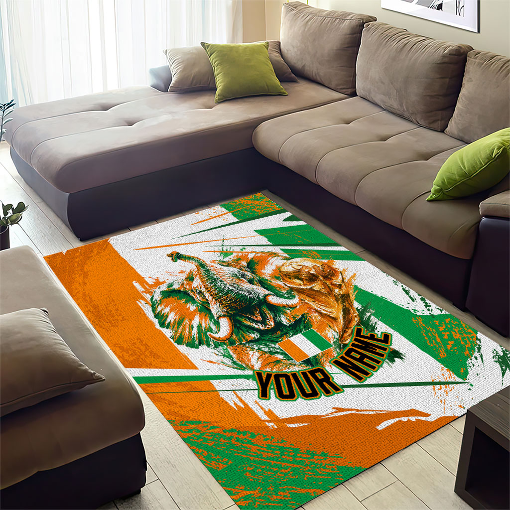 Personalized Ivory Coast Football Area Rug African Elephant Trophy