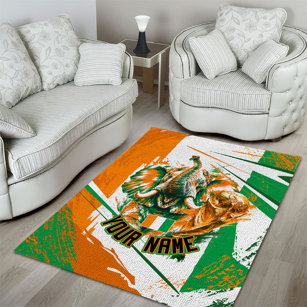 Personalized Ivory Coast Football Area Rug African Elephant Trophy
