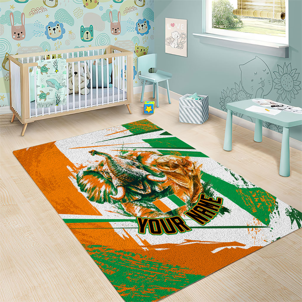Personalized Ivory Coast Football Area Rug African Elephant Trophy