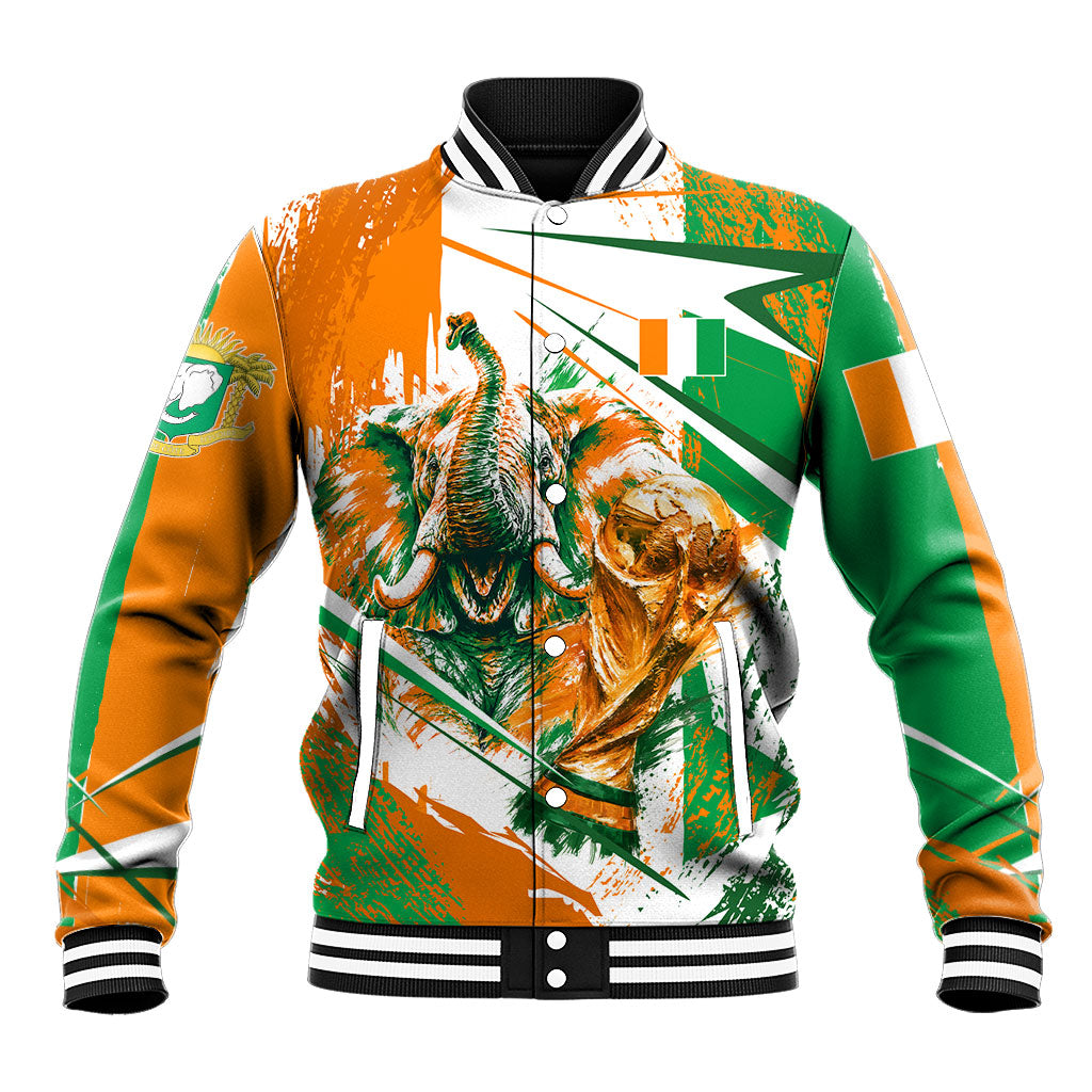 Personalized Ivory Coast Football Baseball Jacket African Elephant Trophy