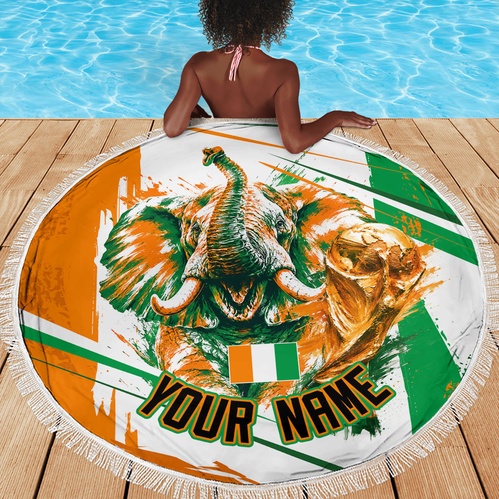 Personalized Ivory Coast Football Beach Blanket African Elephant Trophy