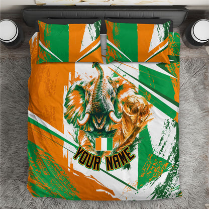 Personalized Ivory Coast Football Bedding Set African Elephant Trophy