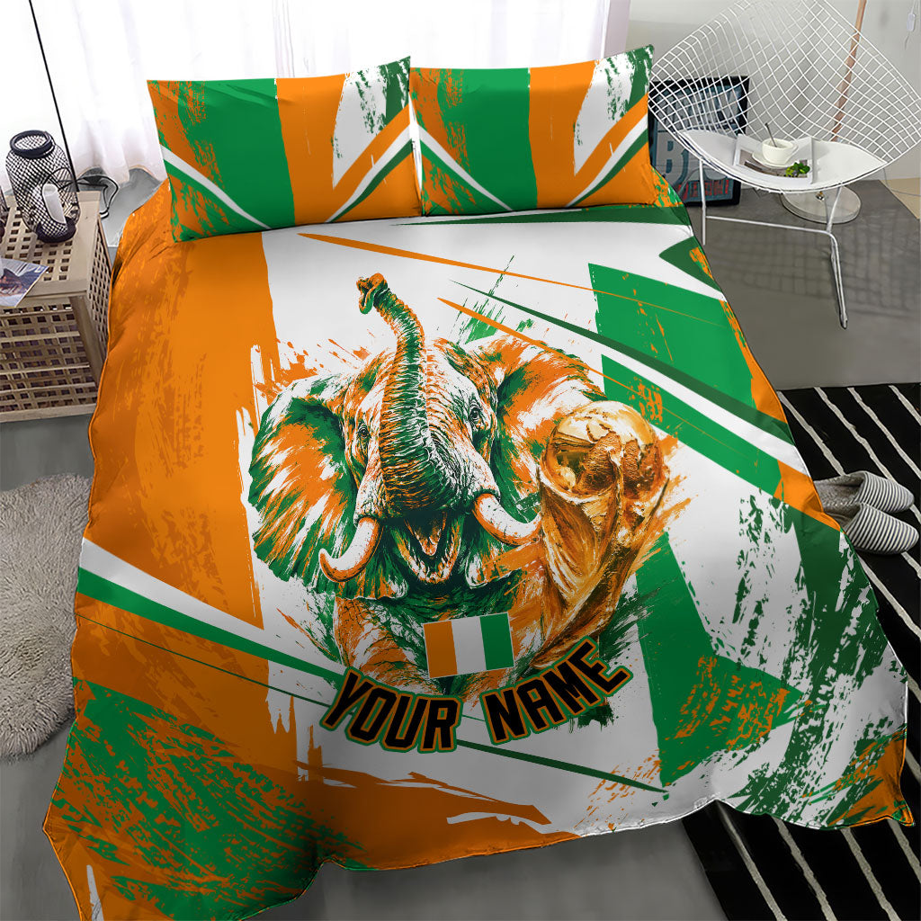Personalized Ivory Coast Football Bedding Set African Elephant Trophy