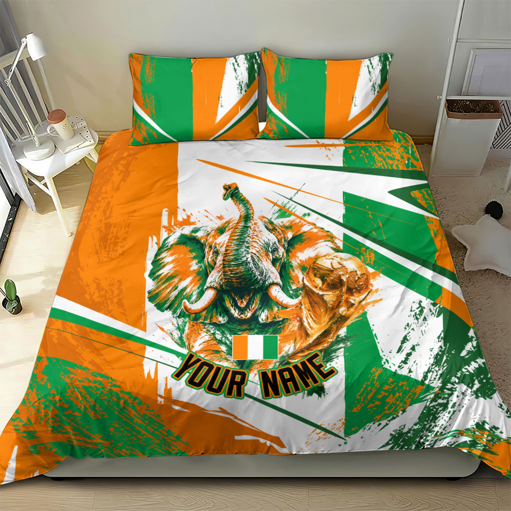 Personalized Ivory Coast Football Bedding Set African Elephant Trophy