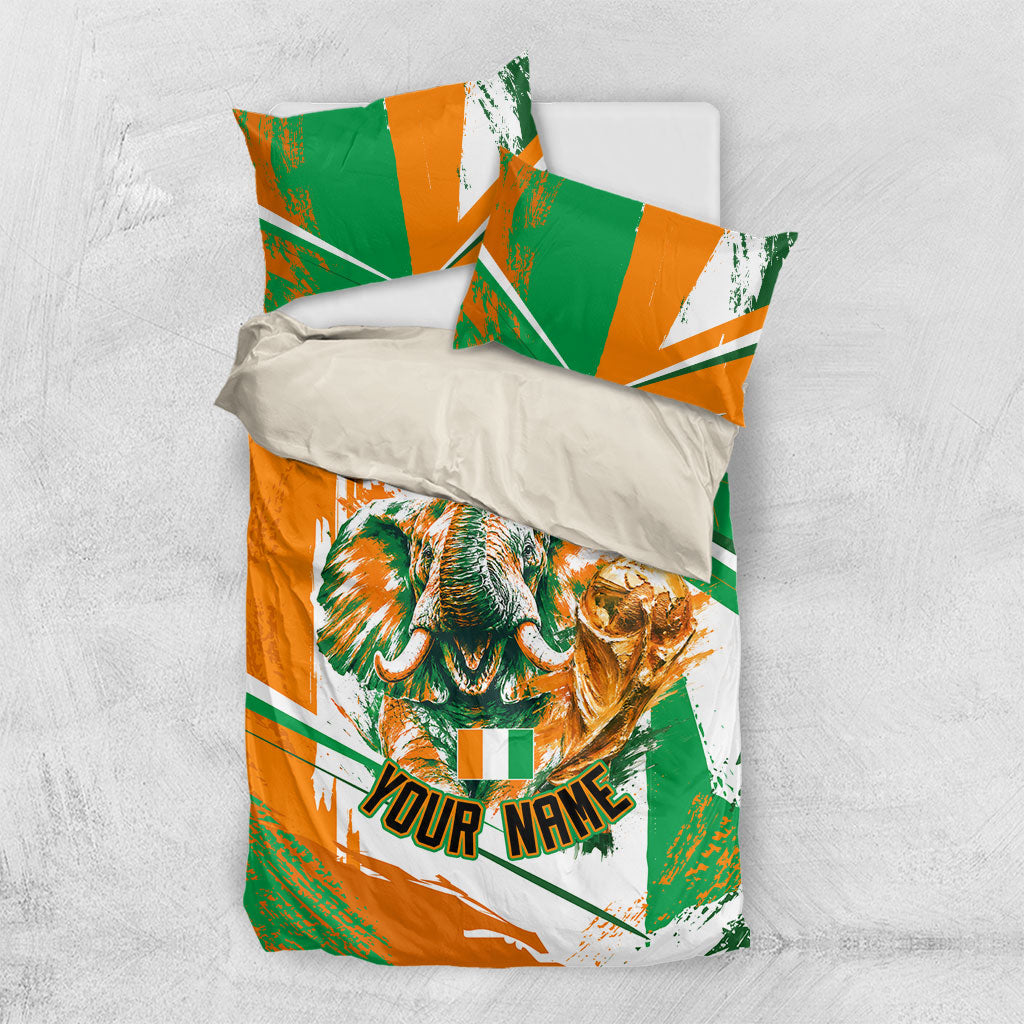 Personalized Ivory Coast Football Bedding Set African Elephant Trophy