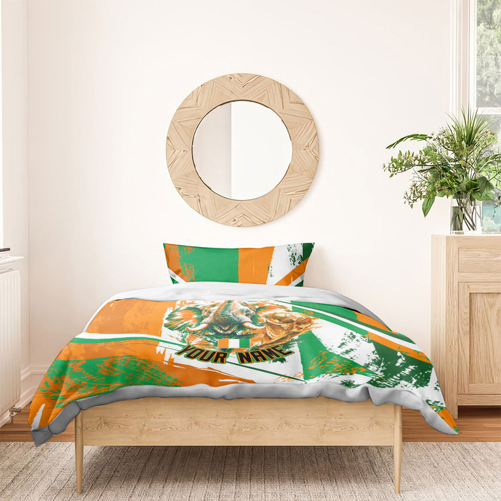Personalized Ivory Coast Football Bedding Set African Elephant Trophy