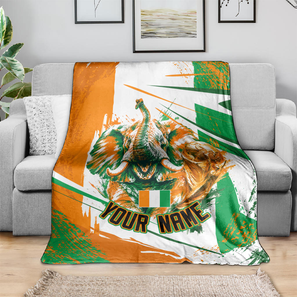 Personalized Ivory Coast Football Blanket African Elephant Trophy