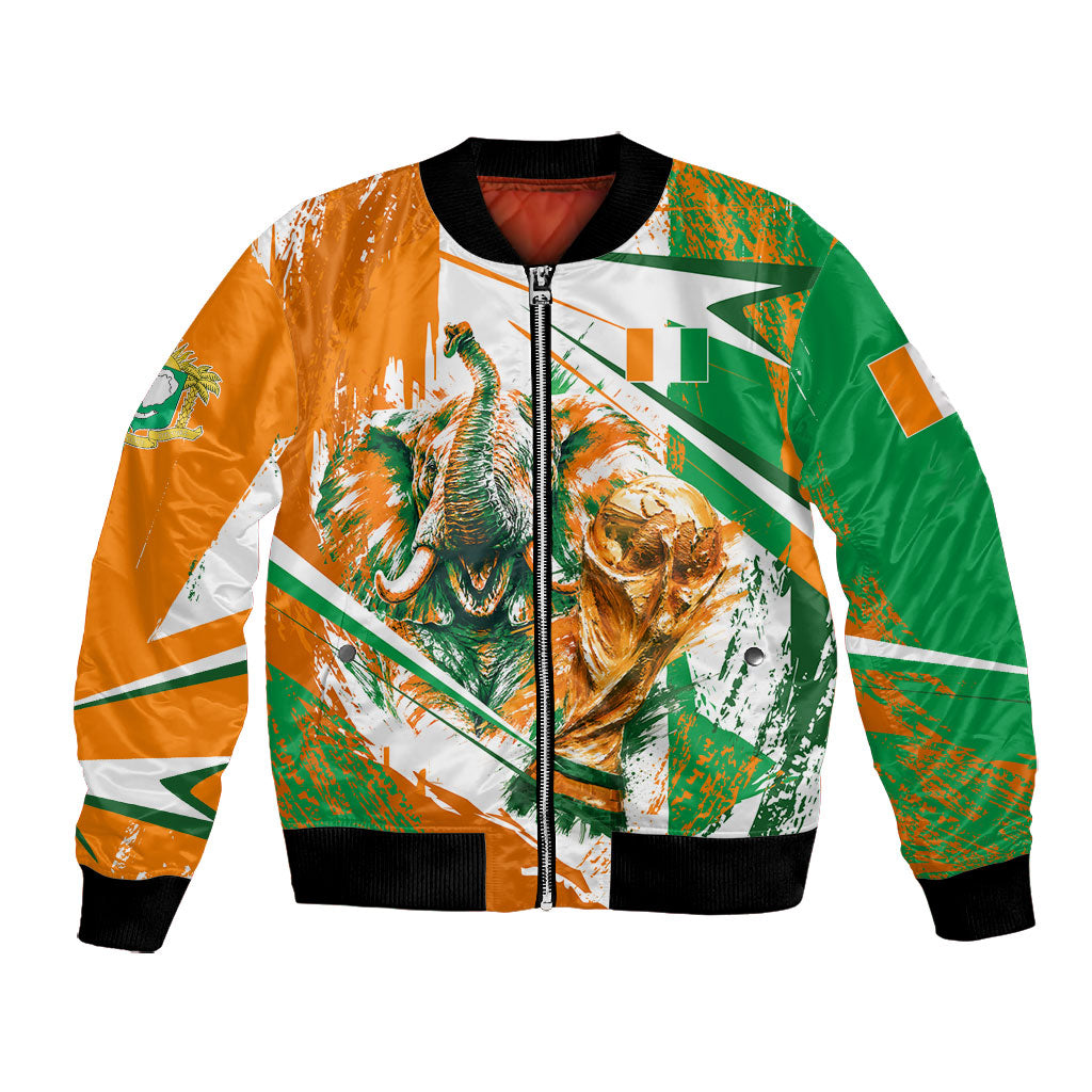 Personalized Ivory Coast Football Bomber Jacket African Elephant Trophy