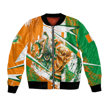 Personalized Ivory Coast Football Bomber Jacket African Elephant Trophy