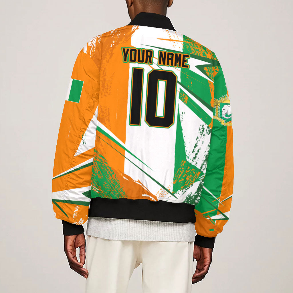 Personalized Ivory Coast Football Bomber Jacket African Elephant Trophy
