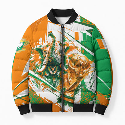 Personalized Ivory Coast Football Bomber Puffer Jacket African Elephant Trophy