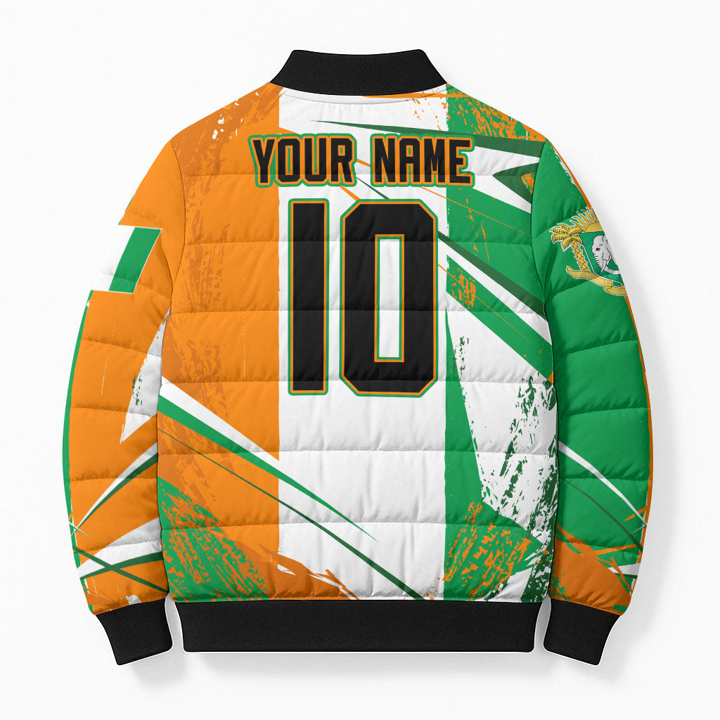 Personalized Ivory Coast Football Bomber Puffer Jacket African Elephant Trophy