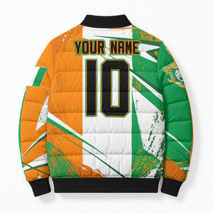 Personalized Ivory Coast Football Bomber Puffer Jacket African Elephant Trophy