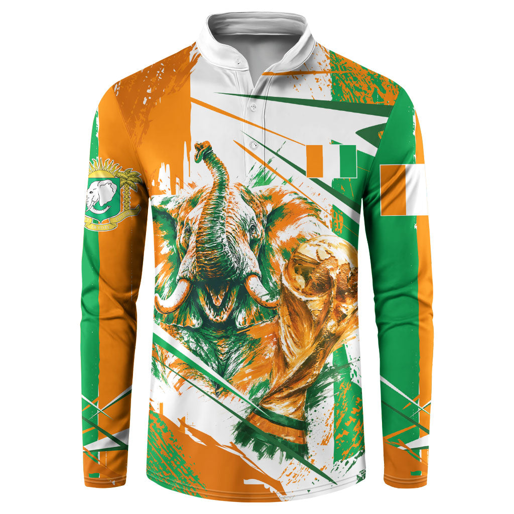 Personalized Ivory Coast Football Button Sweatshirt African Elephant Trophy