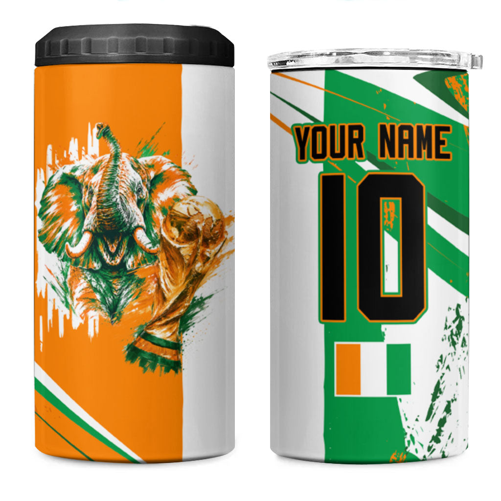 Personalized Ivory Coast Football 4 in 1 Can Cooler Tumbler African Elephant Trophy