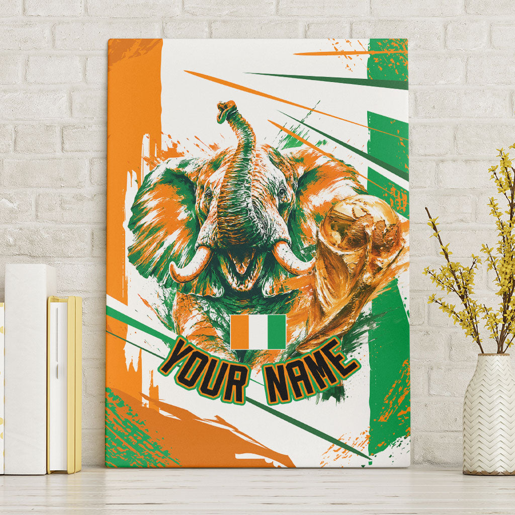 Personalized Ivory Coast Football Canvas Wall Art African Elephant Trophy