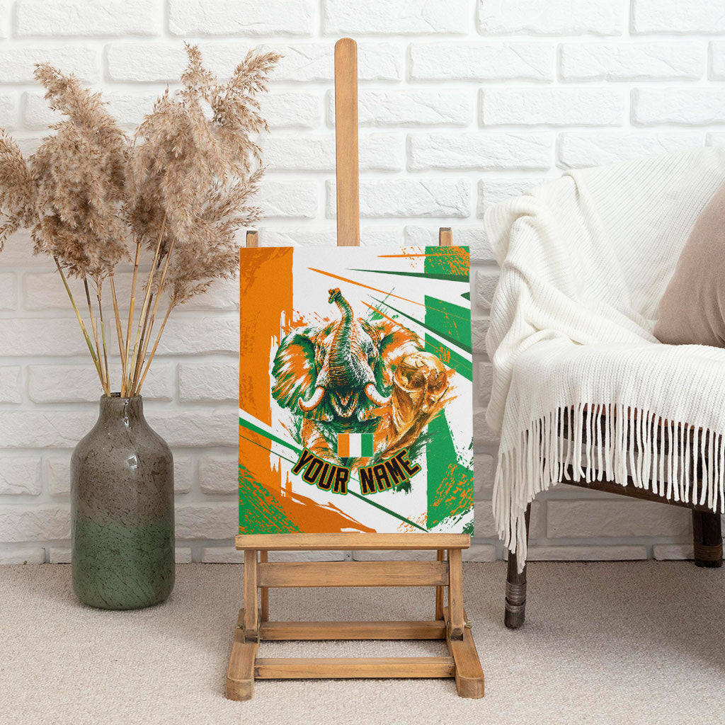 Personalized Ivory Coast Football Canvas Wall Art African Elephant Trophy