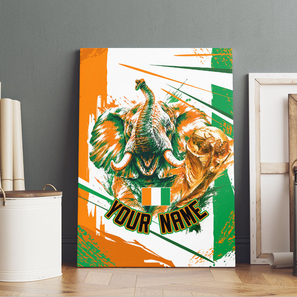 Personalized Ivory Coast Football Canvas Wall Art African Elephant Trophy