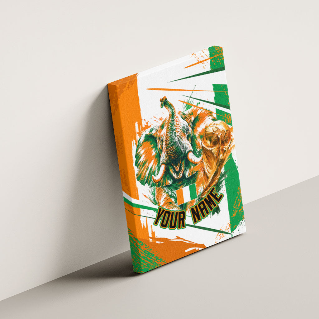 Personalized Ivory Coast Football Canvas Wall Art African Elephant Trophy