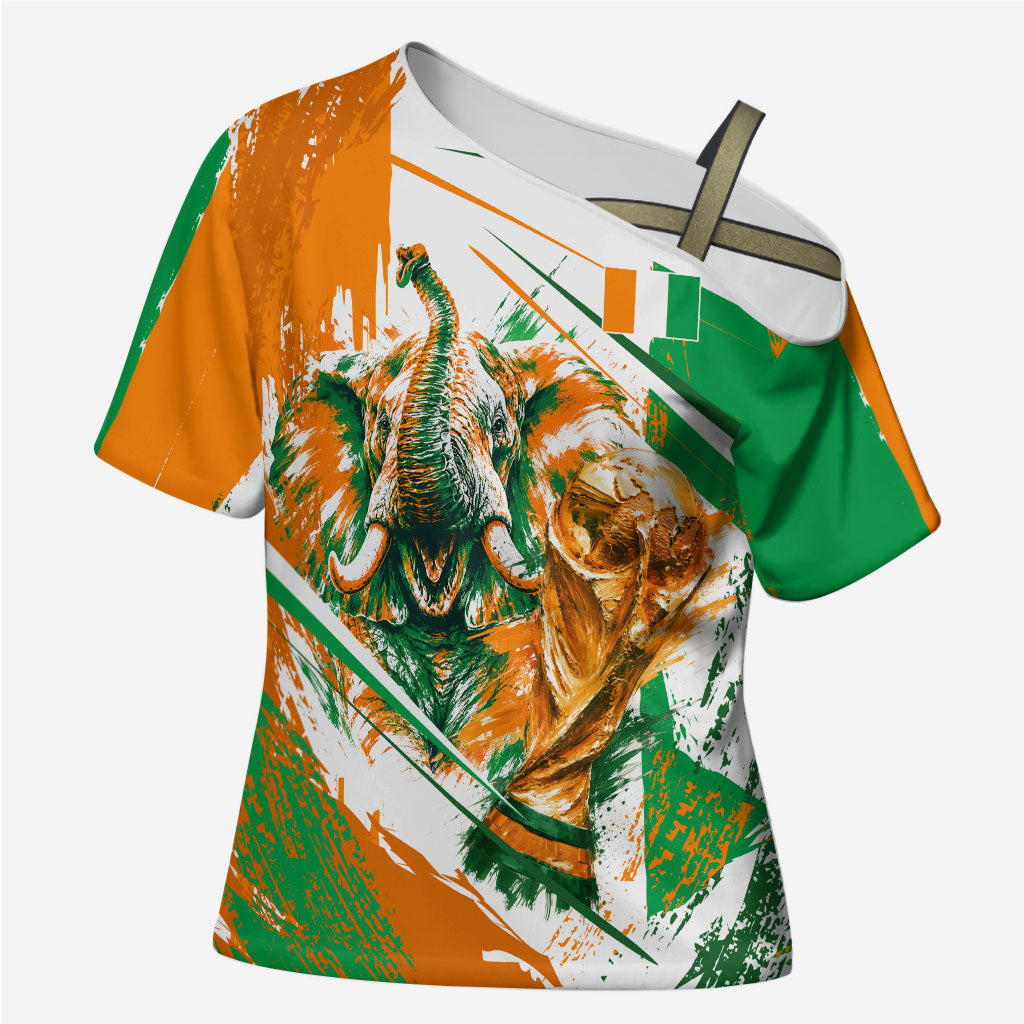 Personalized Ivory Coast Football Cross Shoulder Shirt African Elephant Trophy
