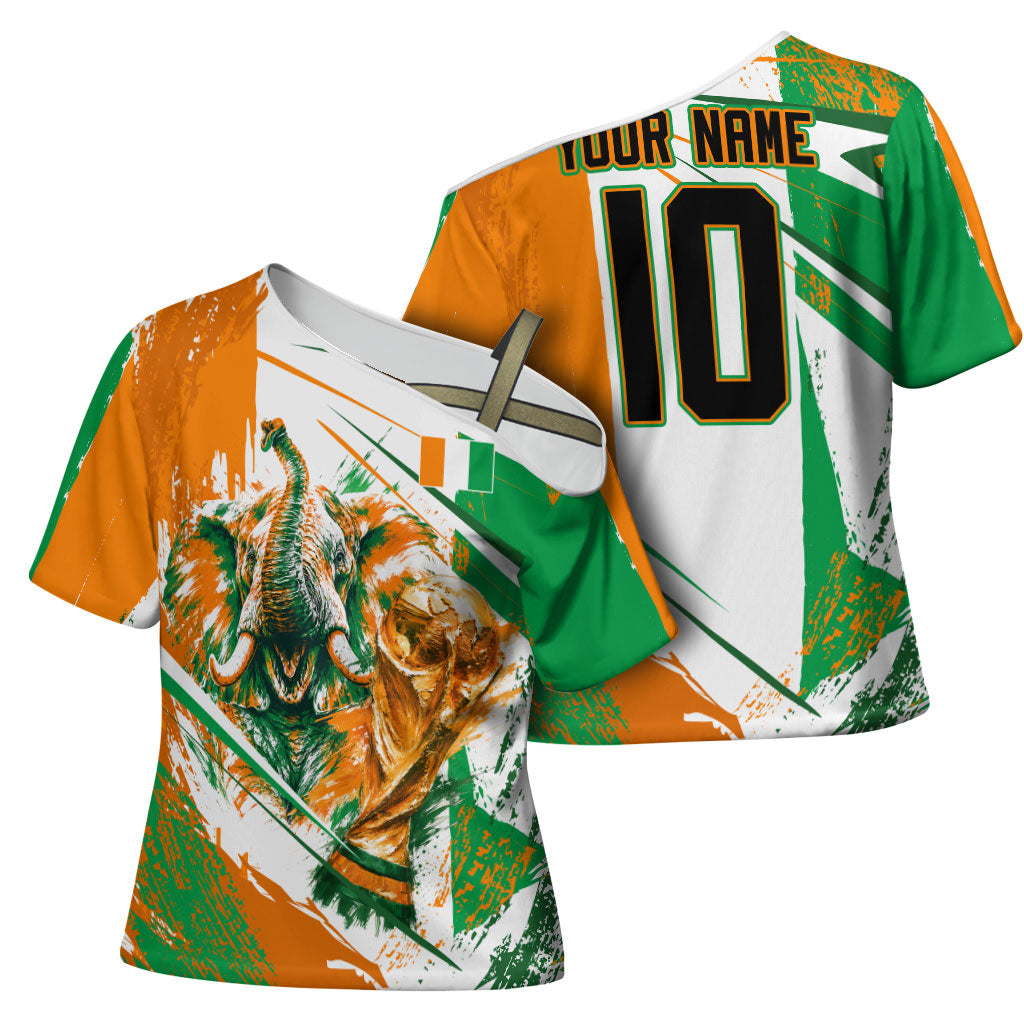Personalized Ivory Coast Football Cross Shoulder Shirt African Elephant Trophy