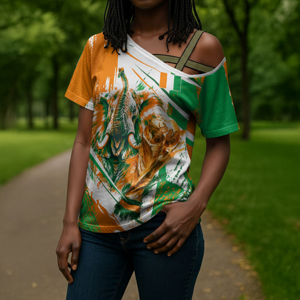 Personalized Ivory Coast Football Cross Shoulder Shirt African Elephant Trophy